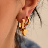 Geometric Hoop Earrings Heart Pendant Stainless Steel U Shape Huggie Hoops