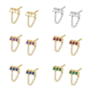925 Sterling Silver Tiny Stud Earrings for Women with Silver Chain Pendant