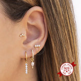 925 Sterling Silver Tiny Stud Earrings for Women with Silver Chain Pendant