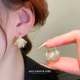 Golden Pearl Women Jewelry Ear Studs Metal Ball Ear Drops