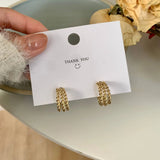 Golden C-Shaped Round Ear Clip Earrings Retro Style