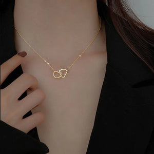 Heart To Heart Pendant Necklace 925 Silver Sweet Gift Jewelry