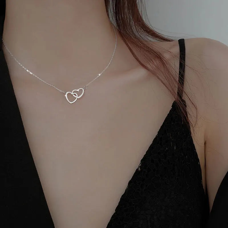 Heart To Heart Pendant Necklace 925 Silver Sweet Gift Jewelry