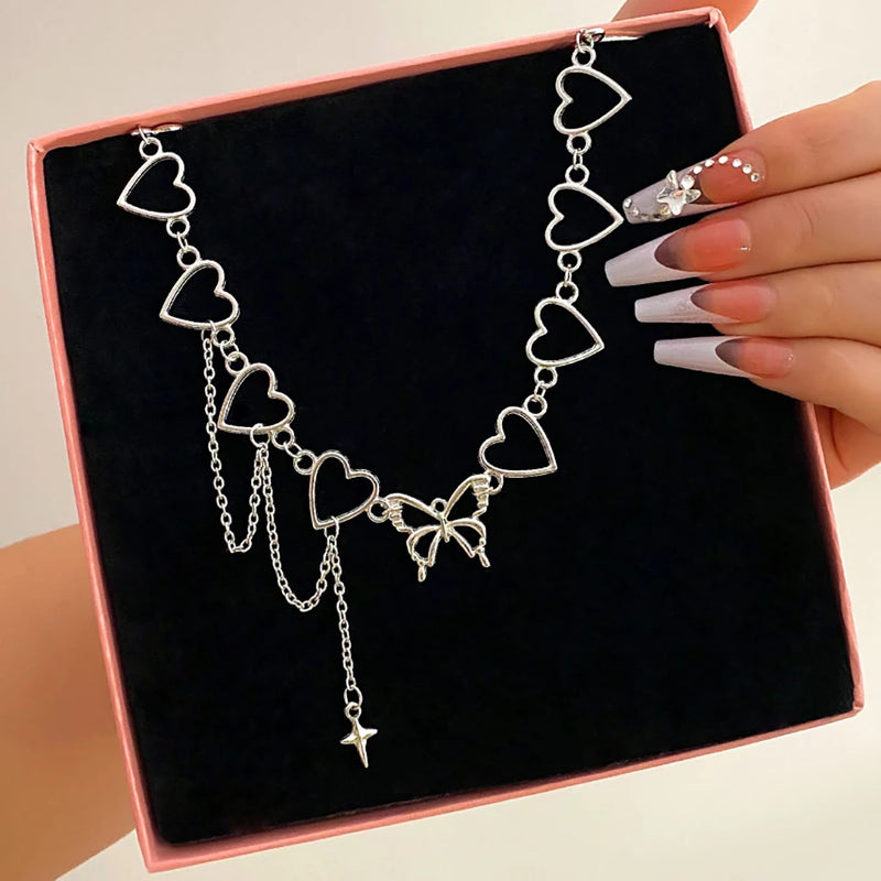Hip Hop Butterfly Tassel Choker Necklace For Women Teens Girls