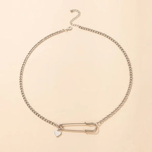 Hip Hop Choker Chain Necklace for Women with Pin Love Pendant