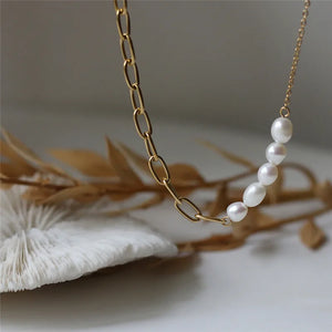 Freshwater Pearl Chain Stainless Steel Necklace