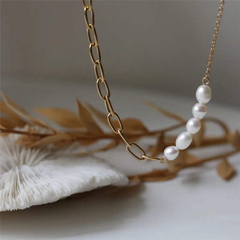 Freshwater Pearl Chain Stainless Steel Necklace