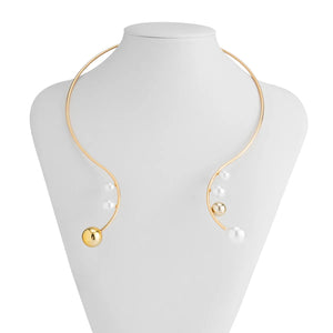 Pearl Ball Open Torques Collarbone Chain Necklace For Women