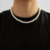 Men's Imitation-Pearl Beaded Choker Necklace