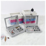 Large Capacity Suede Jewelry Box with Transparent Lid