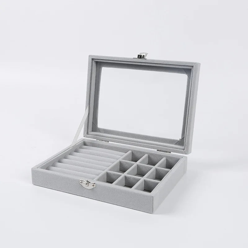 Large Capacity Suede Jewelry Box with Transparent Lid