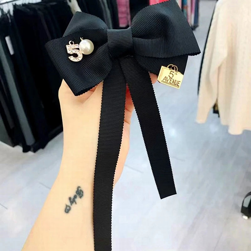 Sweet Bow Tie Tassel Brooch for Women Suit Shirt Corsage