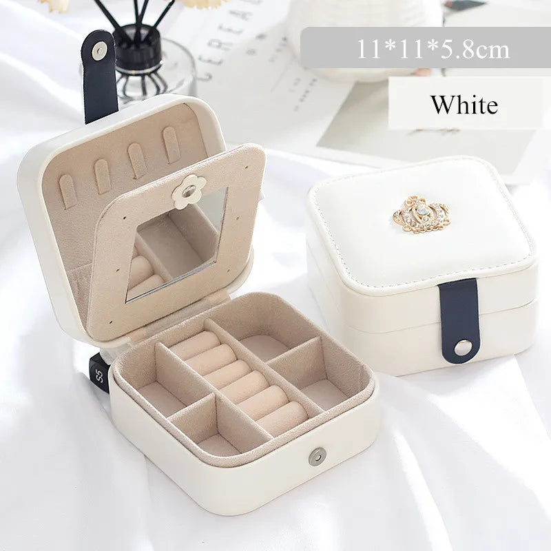 Portable Jewelry Box Earrings Leather Storage Bag