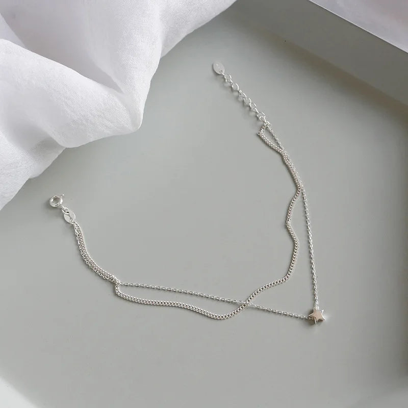 Layered Stars Chain 925 Sterling Silver Anklets For Women