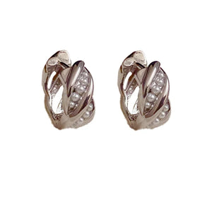 Twisted Pearl Zircon Geometric Earrings