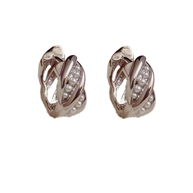 Twisted Pearl Zircon Geometric Earrings