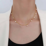 Stainless Steel Choker Necklace with Freshwater Pearl Charms