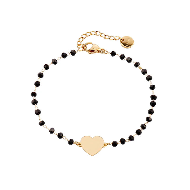Crystal Beads Love Heart Charm Bracelet Stainless Steel