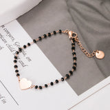 Crystal Beads Love Heart Charm Bracelet Stainless Steel