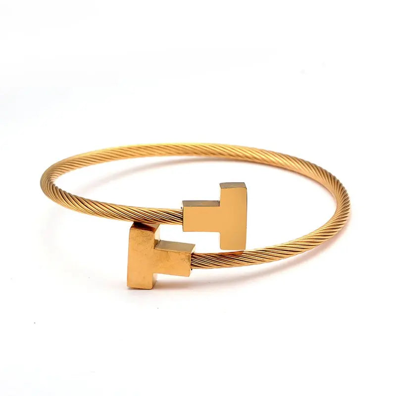 Stainless Steel Charm Cuff Bracelet Sporty Bangle