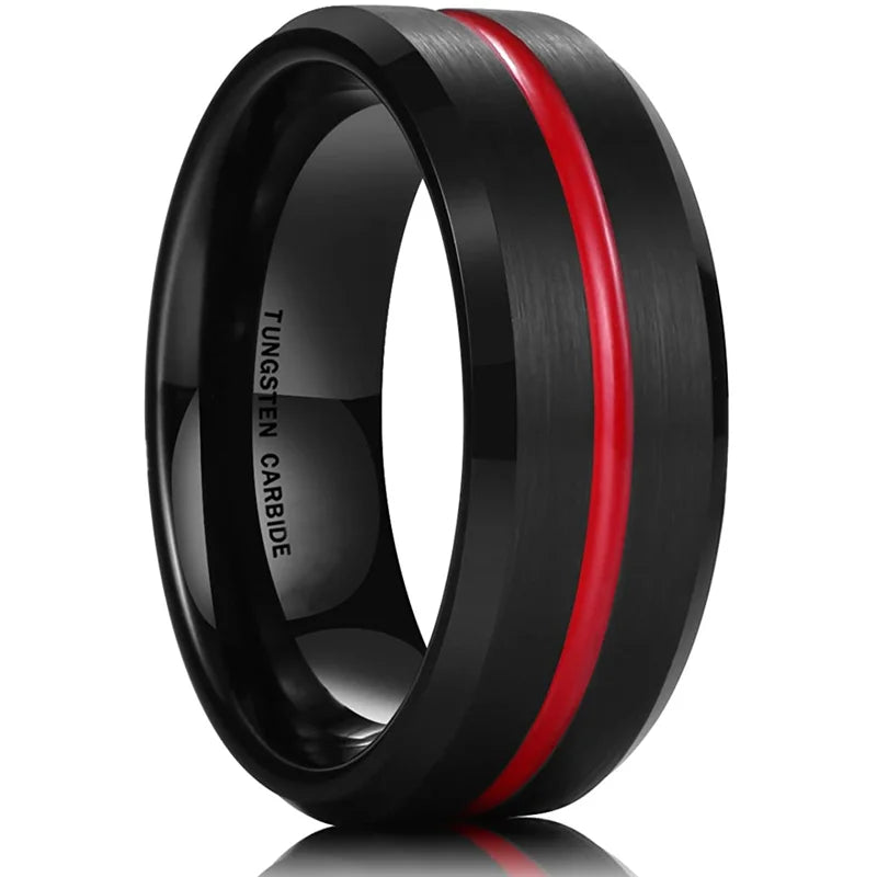 Tungsten Wedding Ring Red Groove Anniversary Gift
