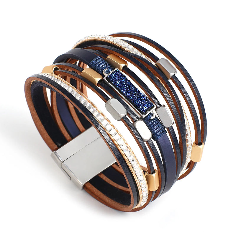 Multilayer Wrap Bracelet Colorful Resin Stone Charm Leather for Women