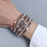 Multilayer Wrap Bracelet Colorful Resin Stone Charm Leather for Women