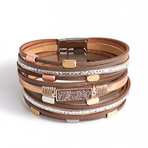 Multilayer Wrap Bracelet Colorful Resin Stone Charm Leather for Women
