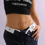 Metal Vintage Belts Women Geometric Ring Waistband Punk Hip-Hop