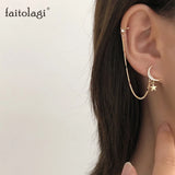 Moon Star Rhinestone Chain Earrings Sun Crescent Geometric Long Dangle