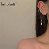 Moon Star Rhinestone Chain Earrings Sun Crescent Geometric Long Dangle