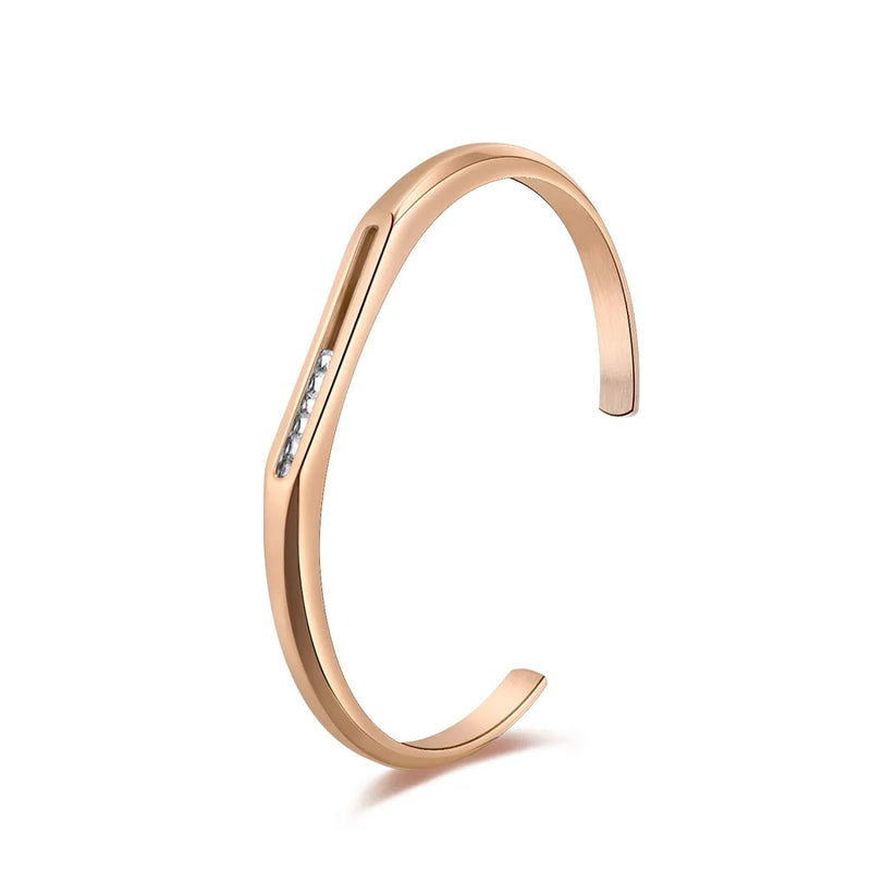 CZ Cuff Bracelet Stainless Steel Bangle for Women