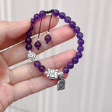 925 Silver Turtle Coins Bracelet with Amethyst Beads