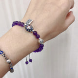 925 Silver Turtle Coins Bracelet with Amethyst Beads