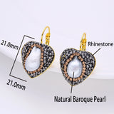 Baroque Freshwater Pearl Heart Earrings Rhinestone Hoop Jewelry Gift