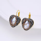 Baroque Freshwater Pearl Heart Earrings Rhinestone Hoop Jewelry Gift