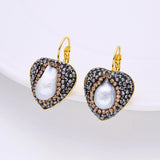 Baroque Freshwater Pearl Heart Earrings Rhinestone Hoop Jewelry Gift