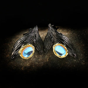 Moonstone Mermaid Tail Earrings Two-tone Silver 925 Jewelry