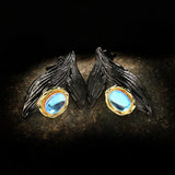 Moonstone Mermaid Tail Earrings Two-tone Silver 925 Jewelry