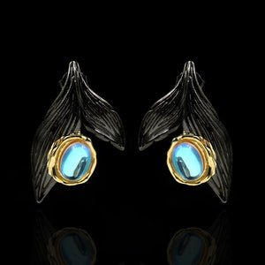 Moonstone Mermaid Tail Earrings Two-tone Silver 925 Jewelry