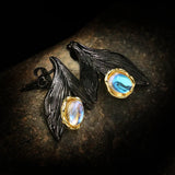 Moonstone Mermaid Tail Earrings Two-tone Silver 925 Jewelry