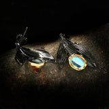 Moonstone Mermaid Tail Earrings Two-tone Silver 925 Jewelry