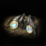 Moonstone Mermaid Tail Earrings Two-tone Silver 925 Jewelry