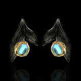 Moonstone Mermaid Tail Earrings Two-tone Silver 925 Jewelry