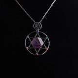 Hand-Cut Natural Amethyst Pentagram Necklace Pendant Choker