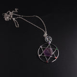 Hand-Cut Natural Amethyst Pentagram Necklace Pendant Choker