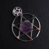 Hand-Cut Natural Amethyst Pentagram Necklace Pendant Choker
