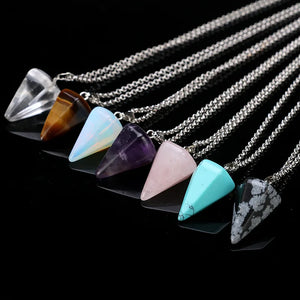 Vintage Natural Stone Cone Pendant Necklace