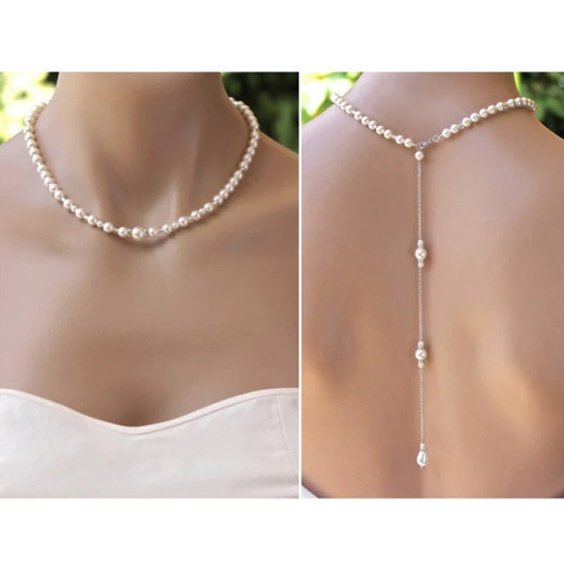 Pearl Long Necklace Backless Dress Accessories Layered Jewelry