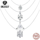 Bisaer 925 Silver CZ Fishing Line Chain Necklace for Women